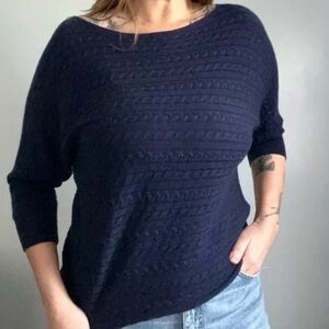 Market & Spruce Navy Cable Knit Sweater -
cashmere, silk blend - Quiet Luxury